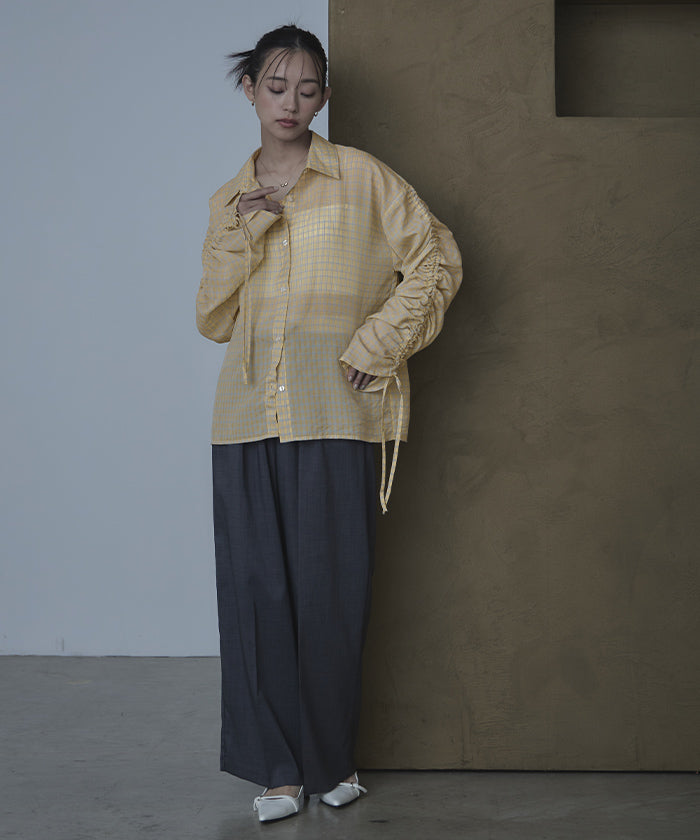 ミエット miette ドロストスリーブシアーチェックシャツ （イエロー） イエロー