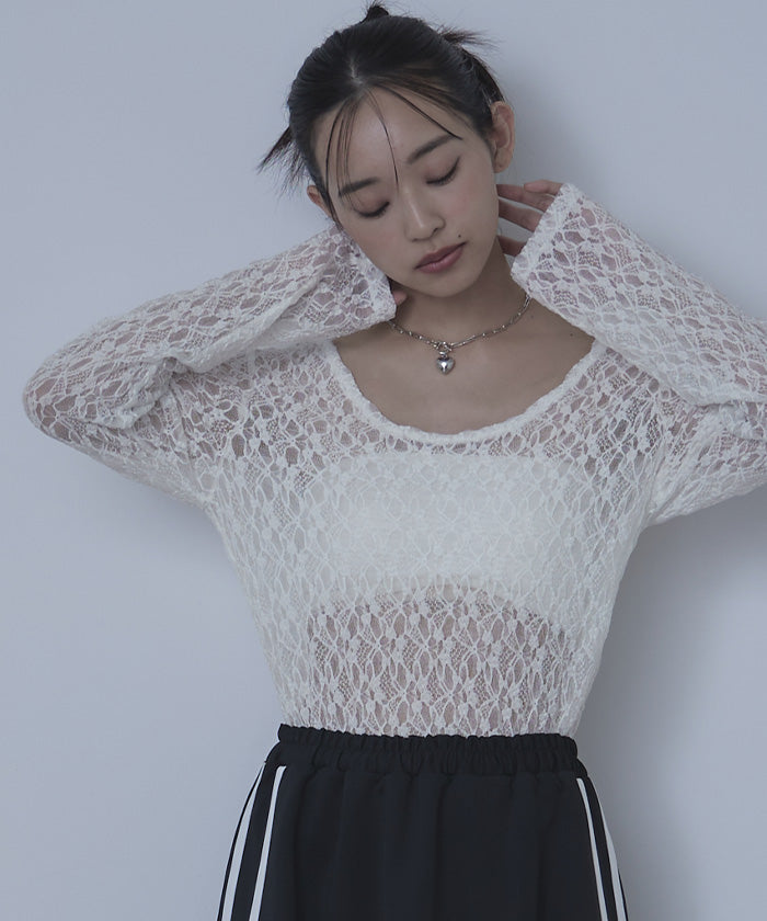 miette miette 前後2way U領蕾絲上衣