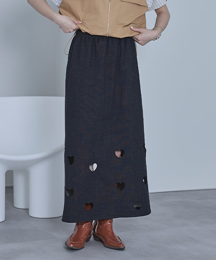 ミエット miette ハートカットデニム裏毛スカート （グレー） グレー