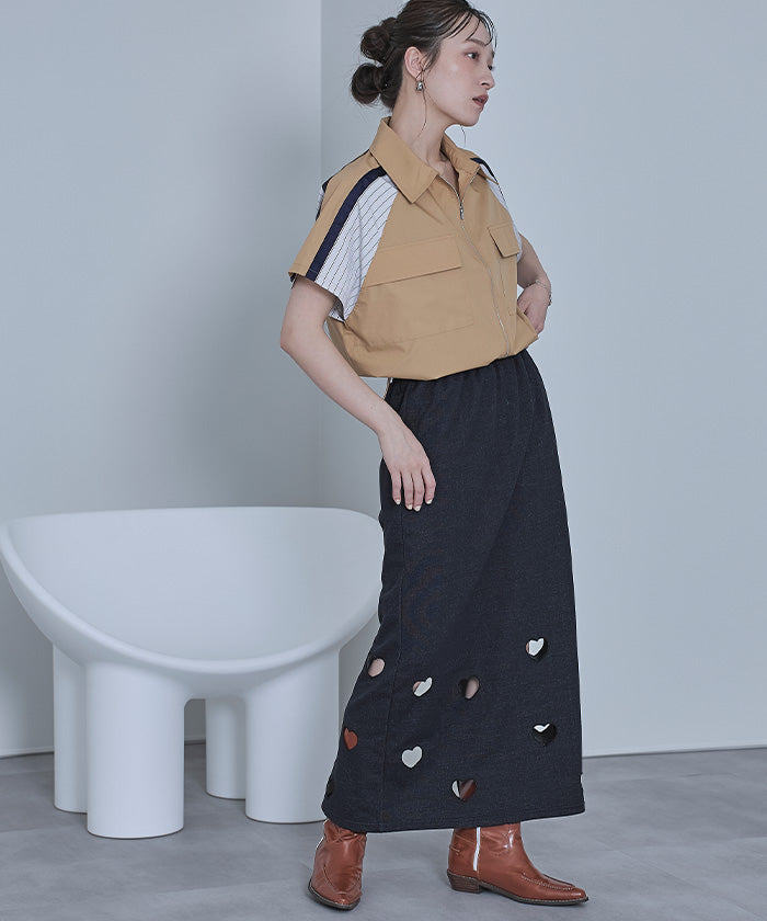 ミエット miette ハートカットデニム裏毛スカート （グレー） グレー