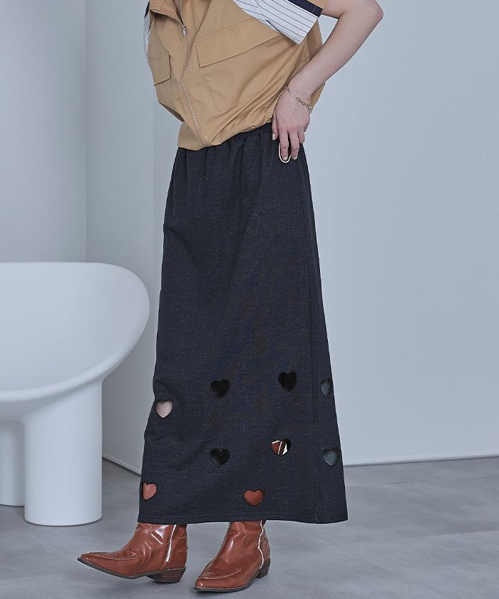 ミエット miette ハートカットデニム裏毛スカート （グレー） グレー