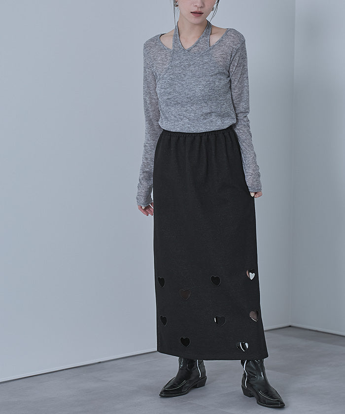 ミエット miette ハートカットデニム裏毛スカート （グレー） グレー