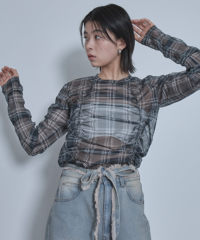 ミエット miette シャーリングシアートップス （ネイビー） ネイビー