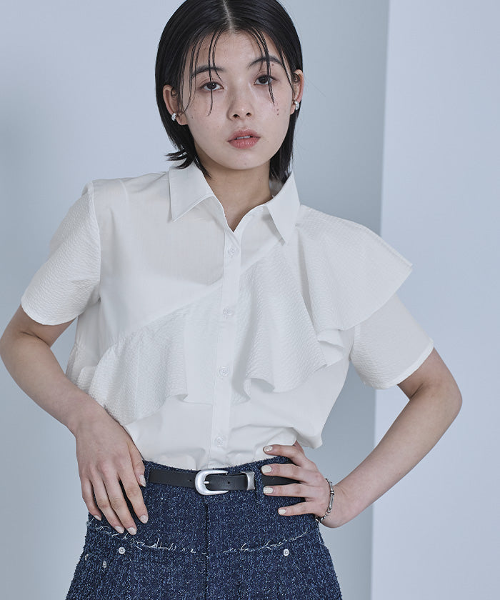 miette miette 不對稱荷葉邊短袖襯衫
