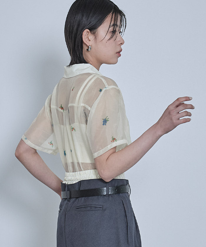 ミエット miette アソートプリント半袖シアーシャツ
