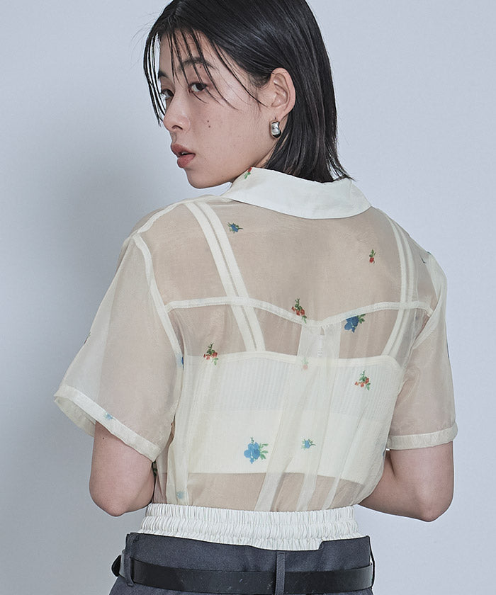 ミエット miette アソートプリント半袖シアーシャツ