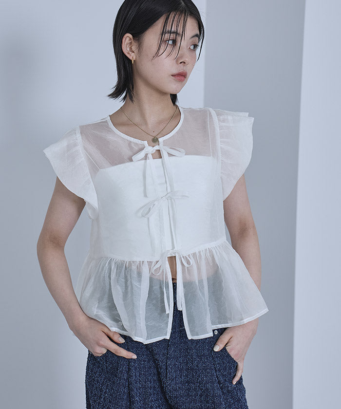 ミエット miette バルーンスリーブリボンシアーブラウス