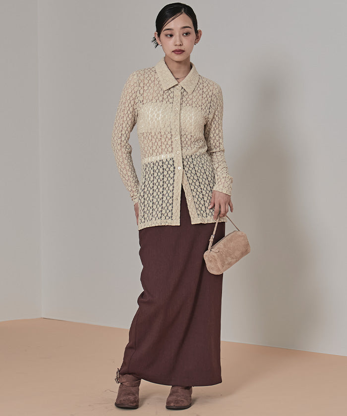 ミエット miette カットレースコンパクトシャツ （ボルドー） ボルドー