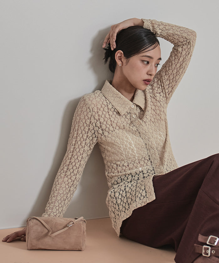 ミエット miette カットレースコンパクトシャツ （ボルドー） ボルドー