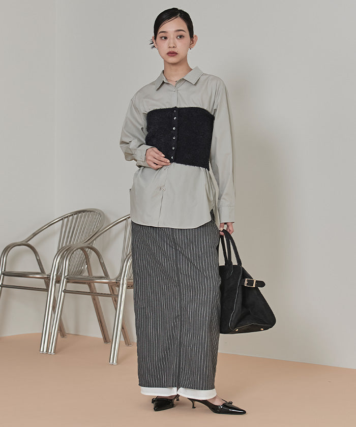 ミエット miette ニットベアビスチェセットシャツ （ネイビー） ネイビー