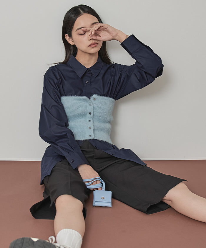 ミエット miette ニットベアビスチェセットシャツ （ネイビー） ネイビー