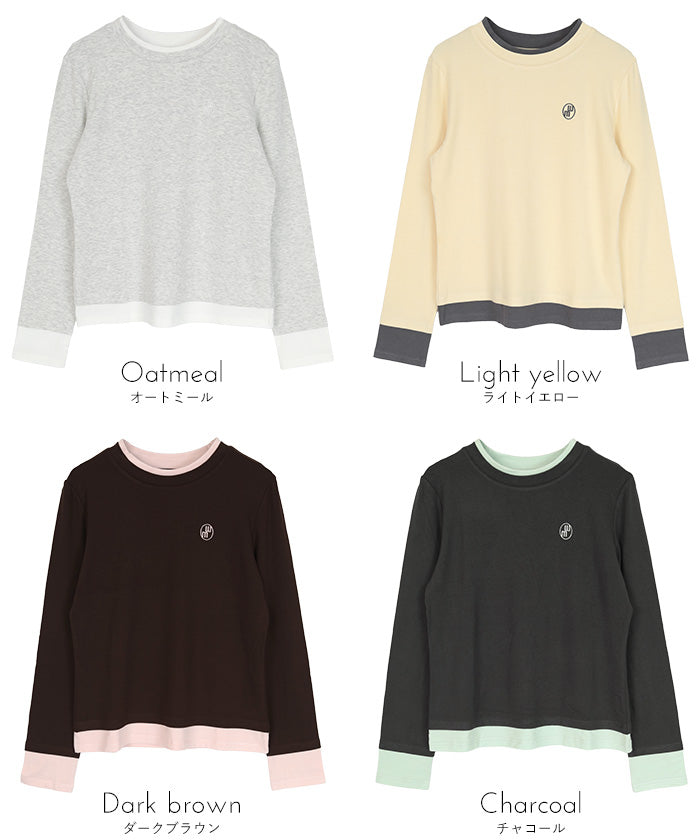 ミエット miette レイヤード風クルーネックカットソートップス （ライトイエロー） ライトイエロー