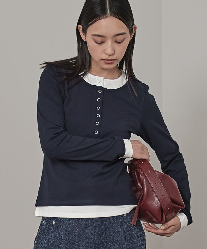 ミエット miette レイヤード風ヘンリーネックトップス （レッド） レッド