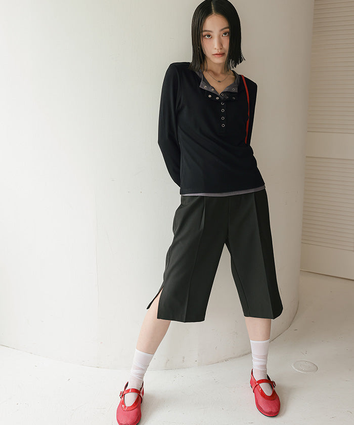 ミエット miette レイヤード風ヘンリーネックトップス （レッド） レッド