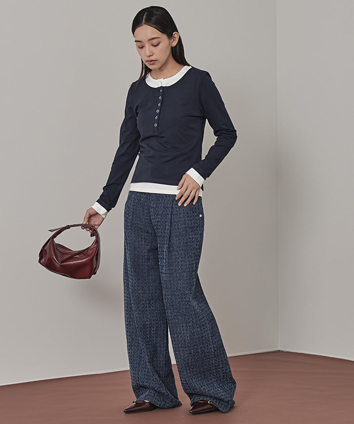 ミエット miette レイヤード風ヘンリーネックトップス （レッド） レッド