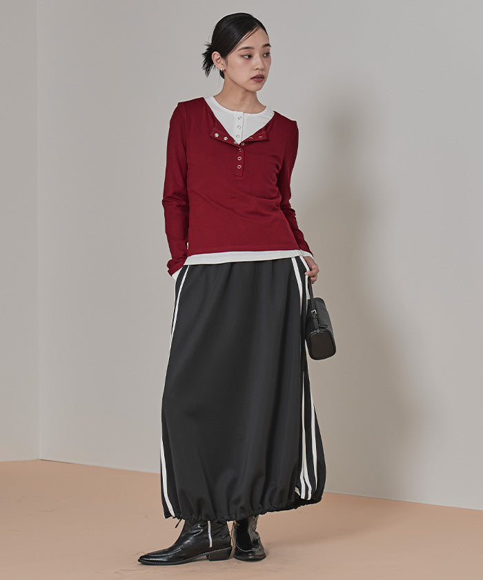 ミエット miette レイヤード風ヘンリーネックトップス （レッド） レッド