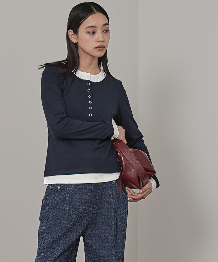 ミエット miette レイヤード風ヘンリーネックトップス （レッド） レッド
