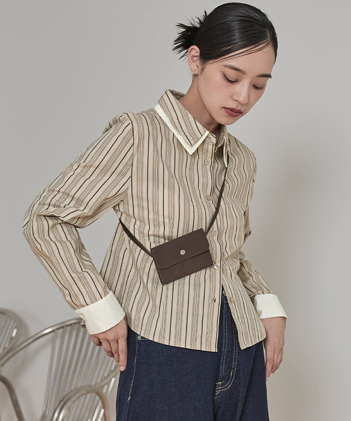 ミエット miette ダブルカラーストライプシャツ （ブラウン） ブラウン