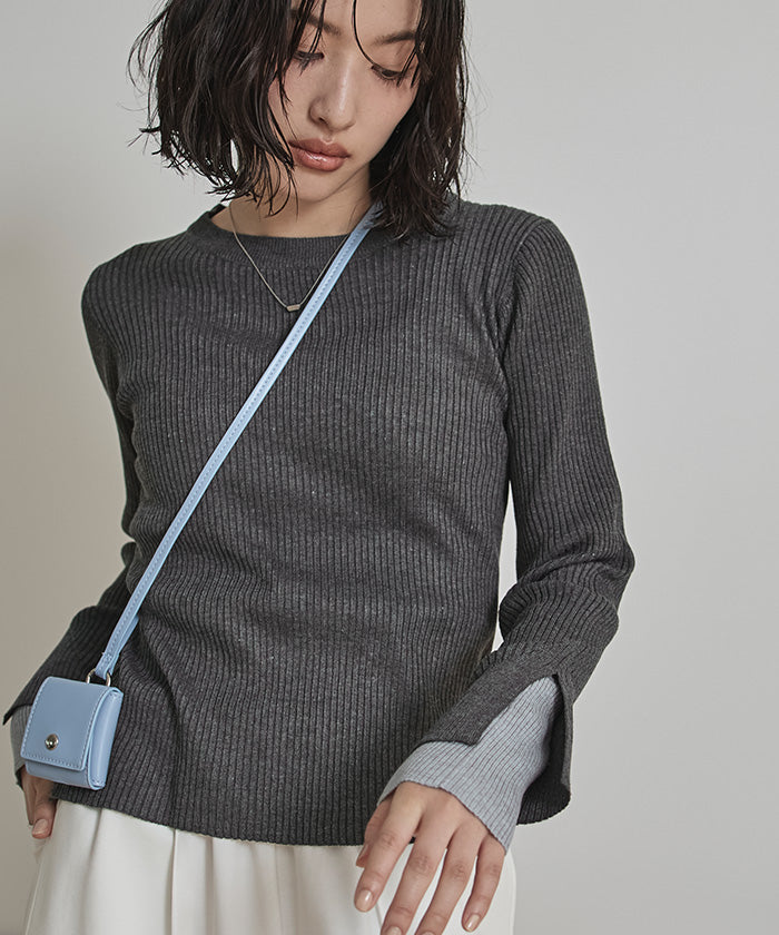 ミエット miette スリットデザインリブニット （ボルドー） ボルドー
