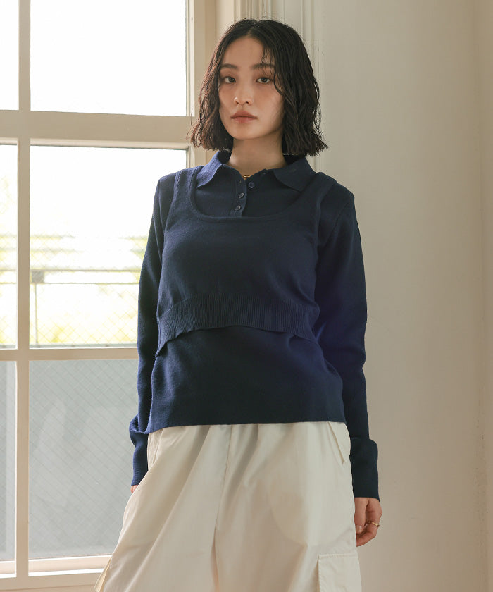 ミエット miette タンクセットポロニット （ネイビー） ネイビー