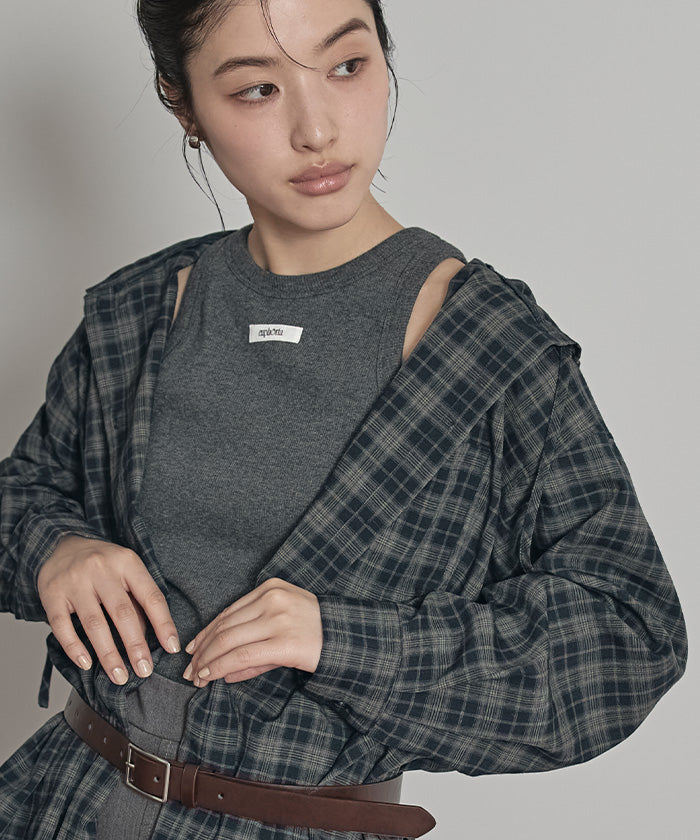 ミエット miette フード付きオーバーサイズチェックシャツ （ネイビー） ネイビー