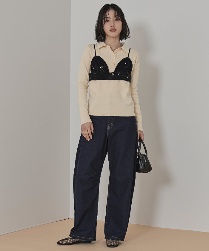 ミエット miette ビスチェセットベロアシャツ （ブラック） ブラック