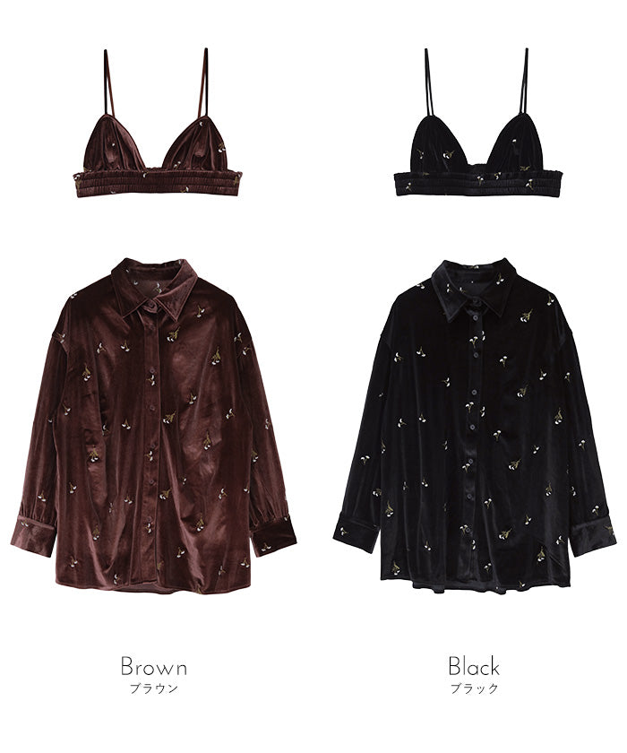 ミエット miette ビスチェセットベロアシャツ （ブラック） ブラック