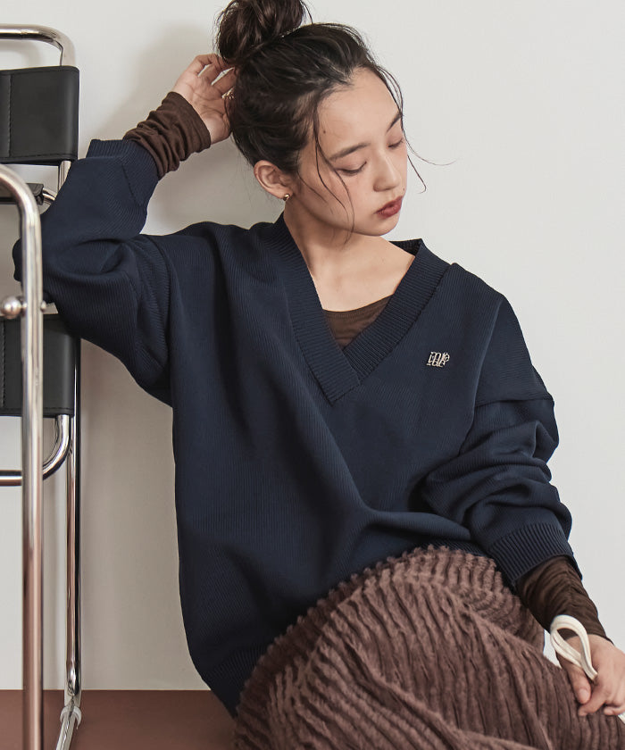 ミエット miette スポンディッシュ深Vネックニット （レッド） レッド