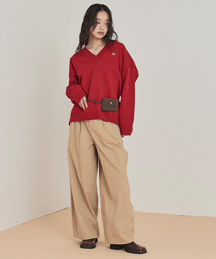 ミエット miette スポンディッシュ深Vネックニット （レッド） レッド