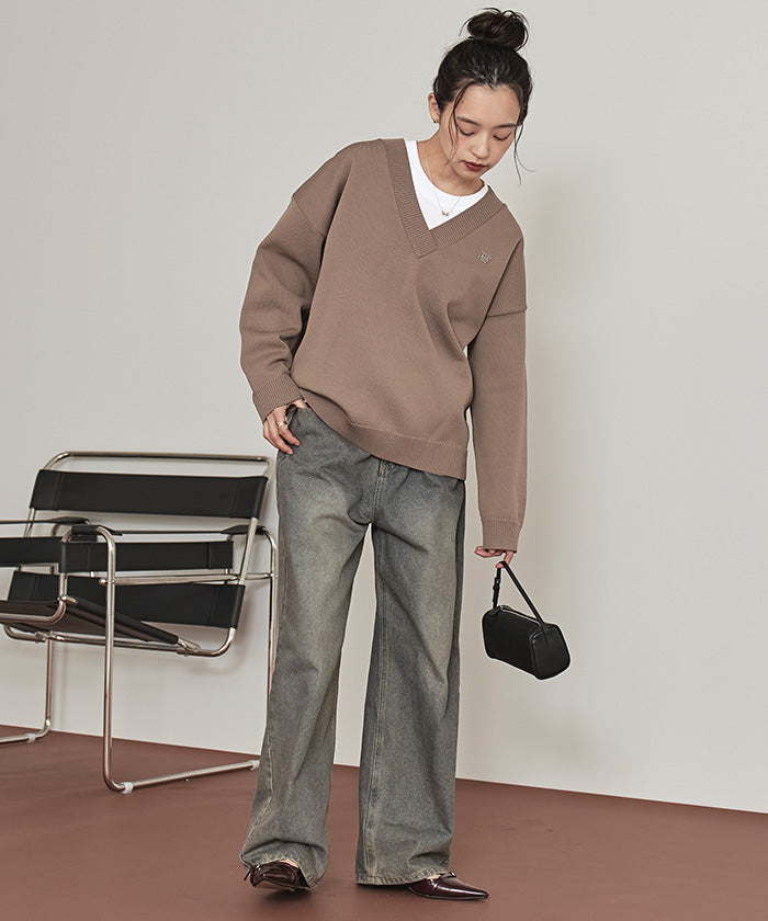 ミエット miette スポンディッシュ深Vネックニット （レッド） レッド