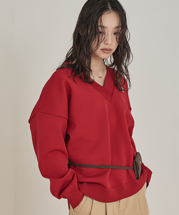 ミエット miette スポンディッシュ深Vネックニット （レッド） レッド