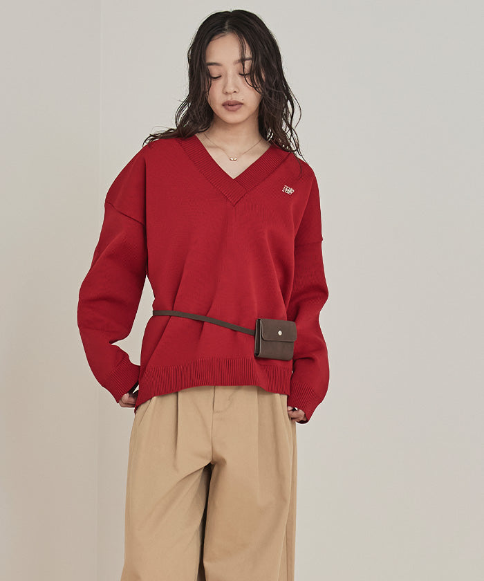 ミエット miette スポンディッシュ深Vネックニット （レッド） レッド