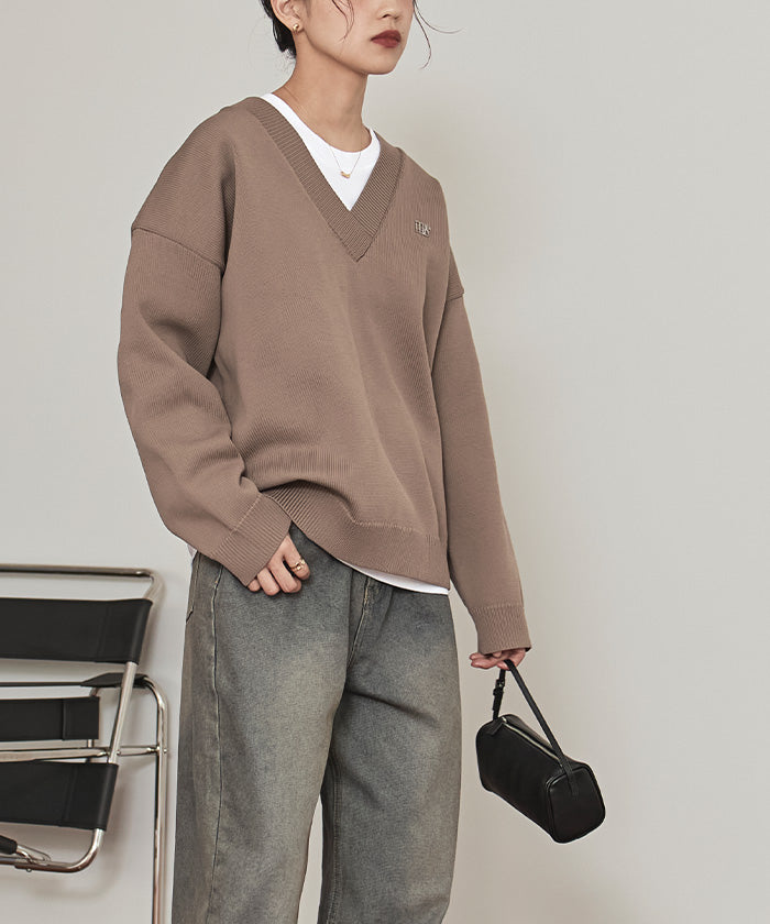 ミエット miette スポンディッシュ深Vネックニット （レッド） レッド