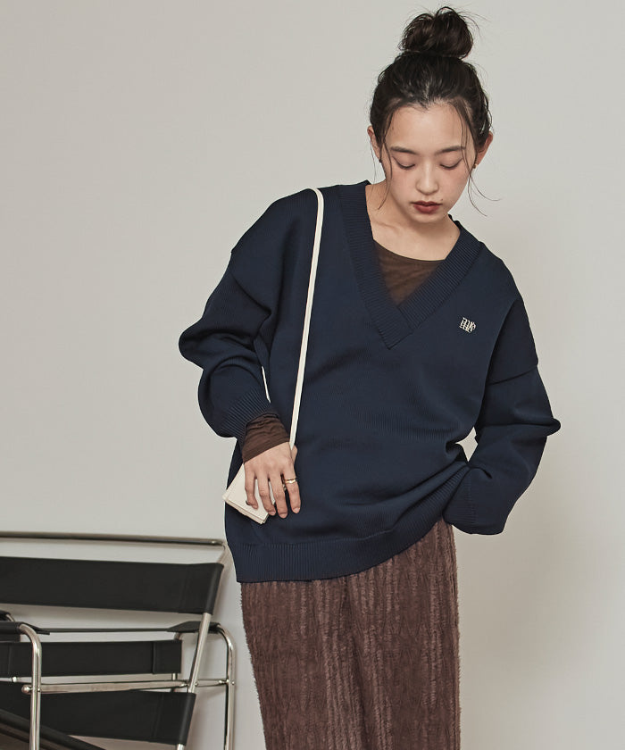 ミエット miette スポンディッシュ深Vネックニット （レッド） レッド