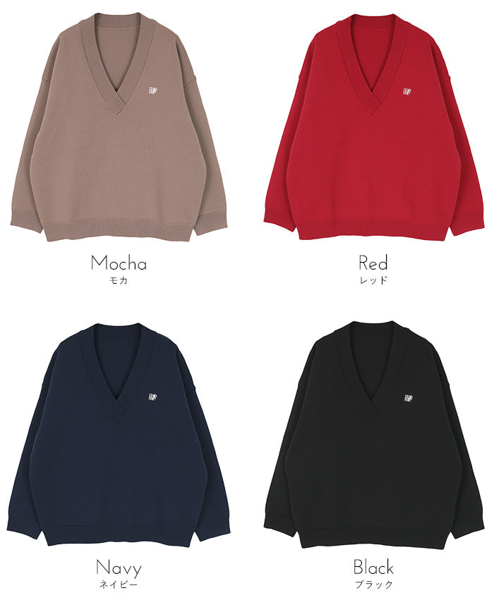 ミエット miette スポンディッシュ深Vネックニット （レッド） レッド