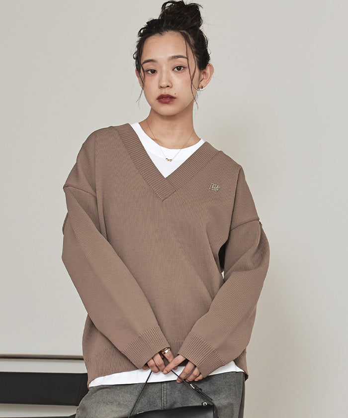 ミエット miette スポンディッシュ深Vネックニット （レッド） レッド