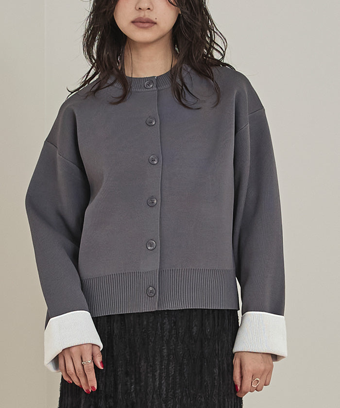 ミエット miette バイカラーデザインニットカーディガン （ブラウン） ブラウン