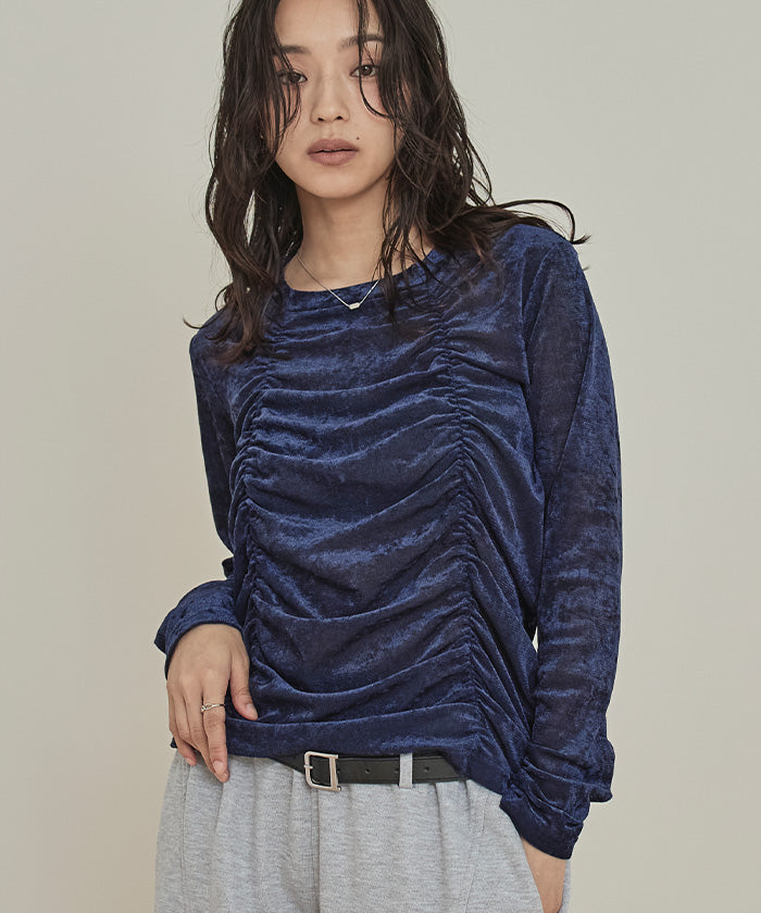 ミエット miette シアーベロアシャーリングトップス （ネイビー） ネイビー