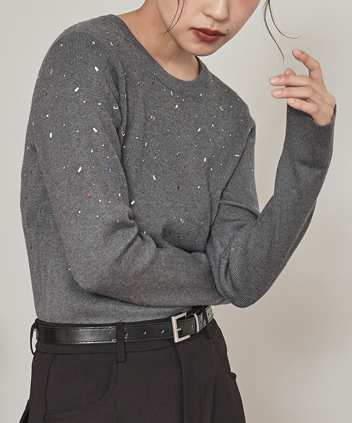 ミエット miette ビジュークルーネックニット （ブラック） ブラック