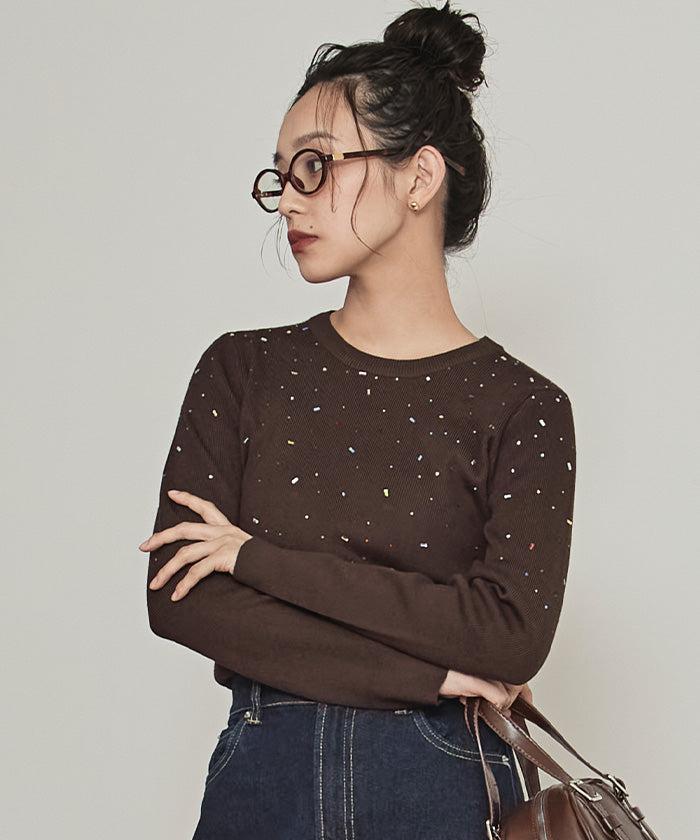 ミエット miette ビジュークルーネックニット （ブラック） ブラック