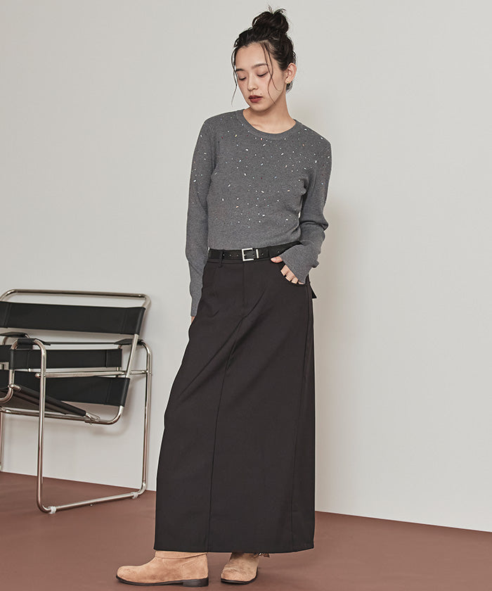 ミエット miette ビジュークルーネックニット （ブラック） ブラック