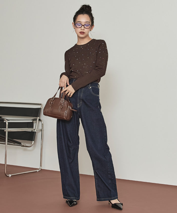 ミエット miette ビジュークルーネックニット （ブラック） ブラック