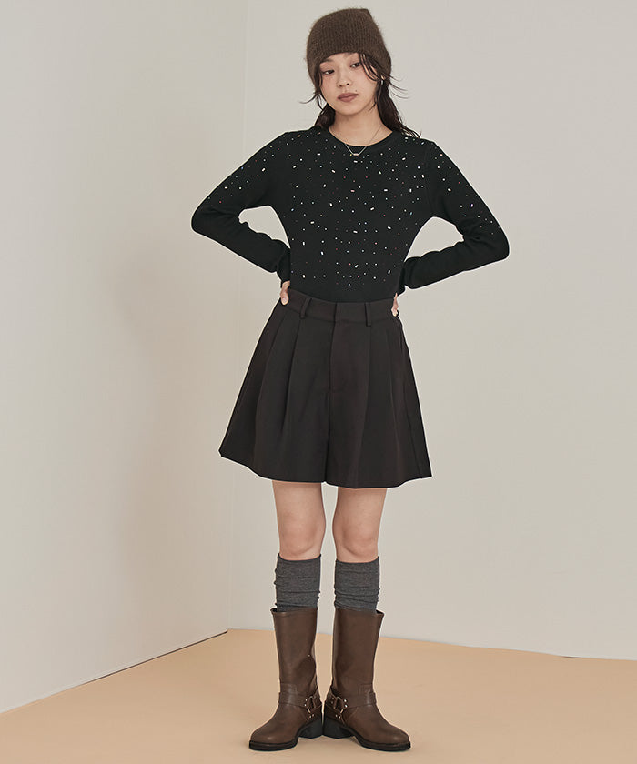 ミエット miette ビジュークルーネックニット （ブラック） ブラック