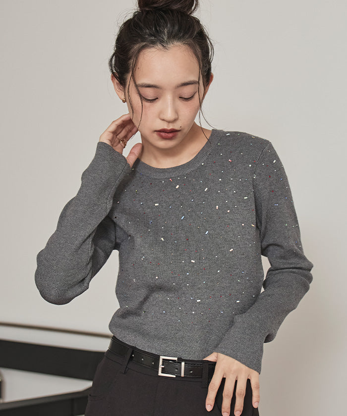 ミエット miette ビジュークルーネックニット （ブラック） ブラック