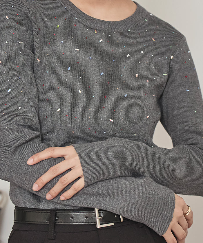 ミエット miette ビジュークルーネックニット （ブラック） ブラック