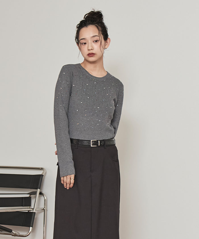 ミエット miette ビジュークルーネックニット （ブラック） ブラック