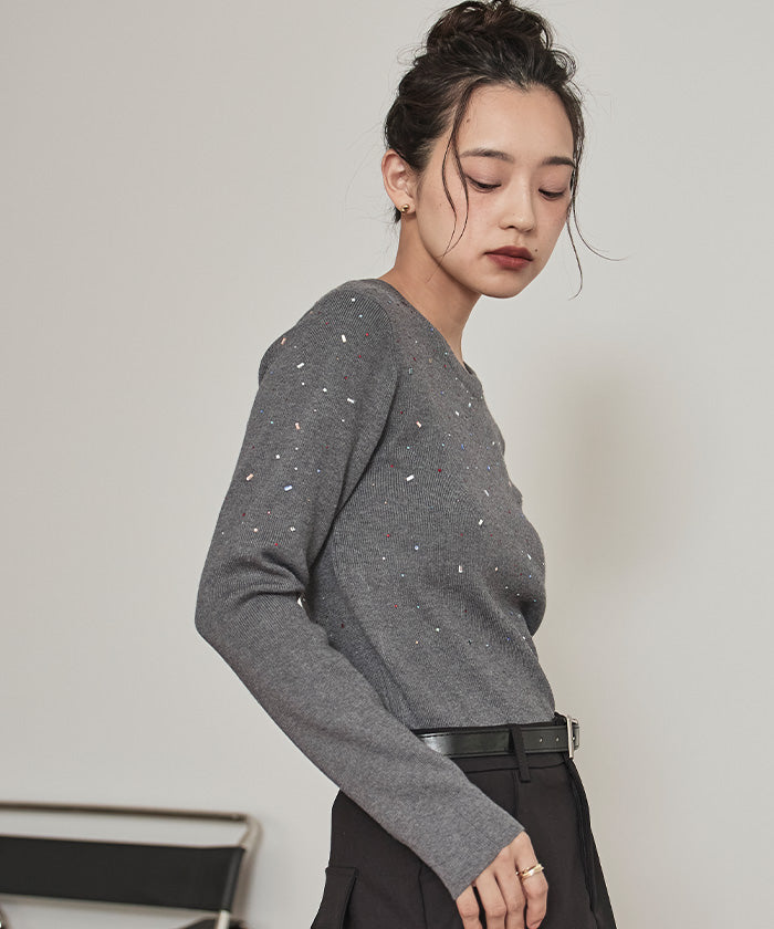 ミエット miette ビジュークルーネックニット （ブラック） ブラック