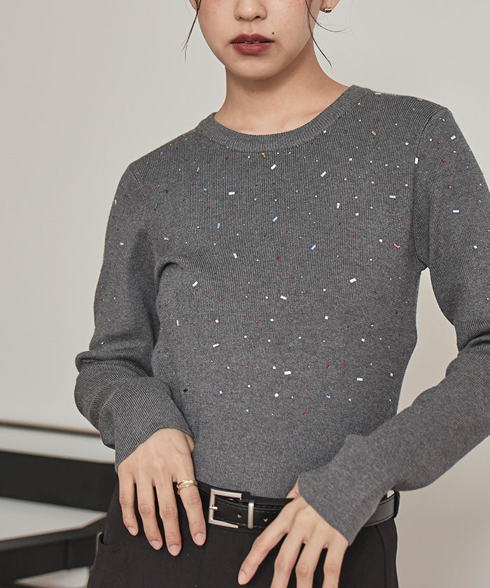 ミエット miette ビジュークルーネックニット （ブラック） ブラック