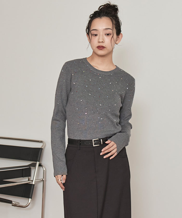 ミエット miette ビジュークルーネックニット （ブラック） ブラック