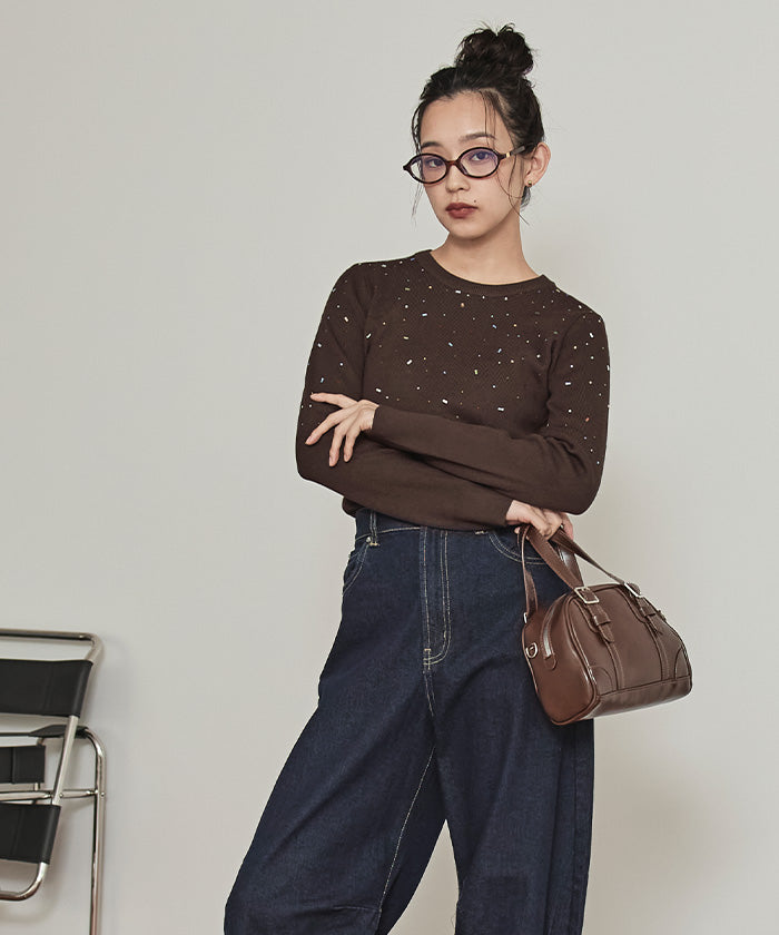 ミエット miette ビジュークルーネックニット （ブラック） ブラック